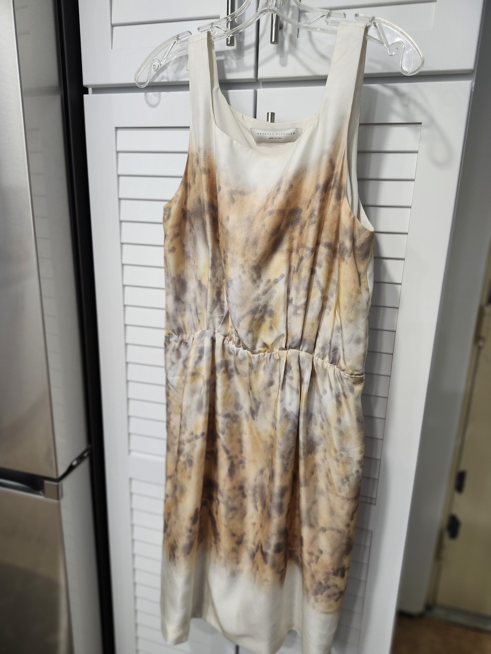 Proenza Schouler White with Brown and Tan Tie-Dye Sleeveless Dress